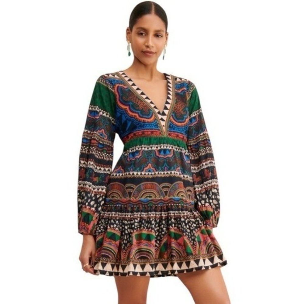 FARM Rio Safari Tiger Printed V-Neck Tunic / Flowy‎ Mini Dress Size Small